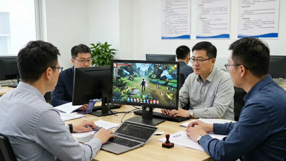 韩国游戏物管理委员会审查现场，工作人员对含18禁内容的游戏进行分级评定