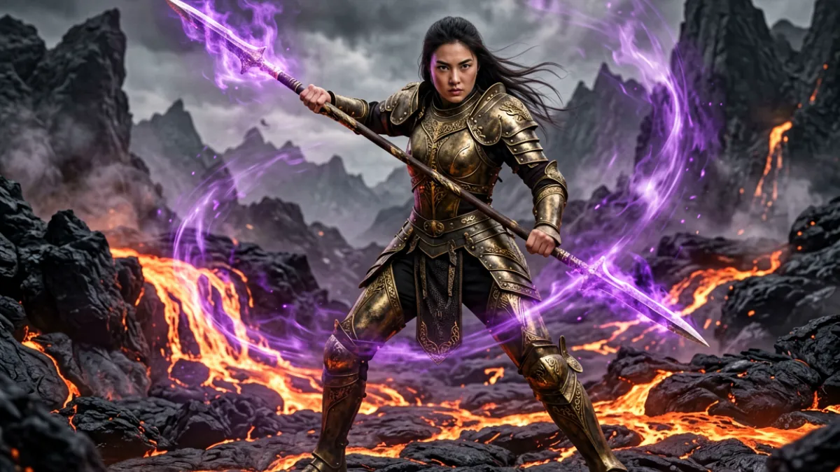 Hades II游戏截图，女主角在冥界熔岩场景中挥舞武器战斗